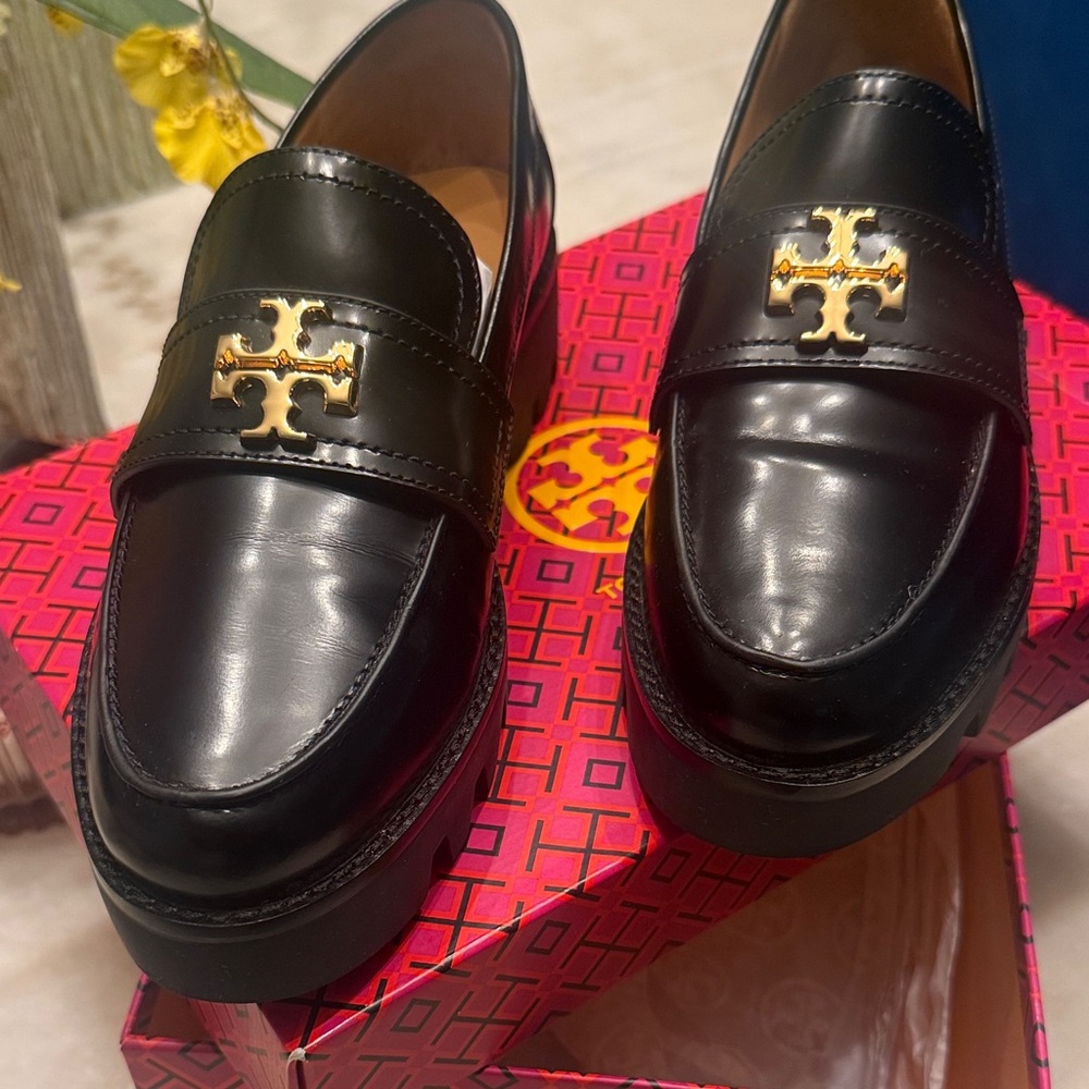Tory Burch Black Flats with Gold Accent